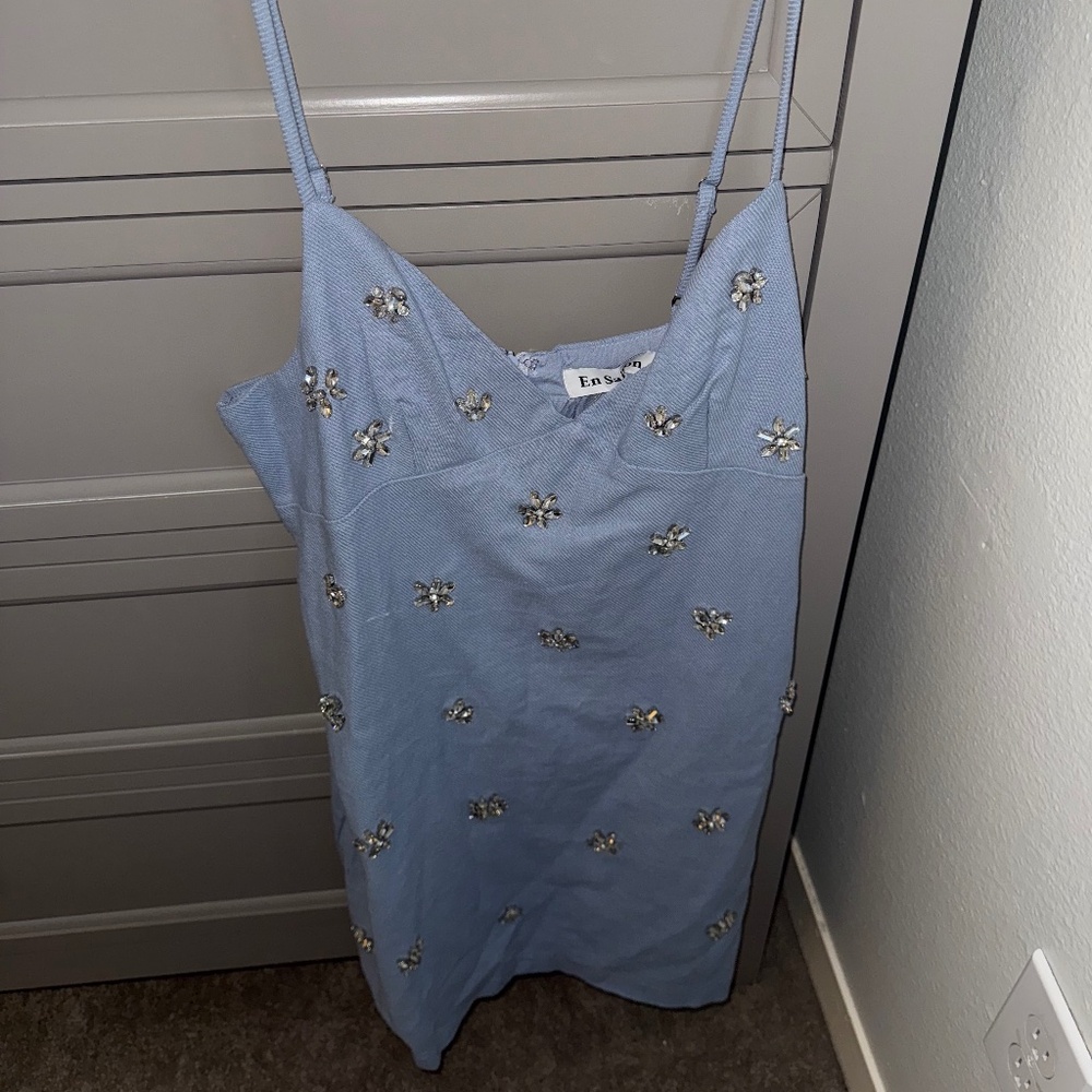 En Saison light blue dress